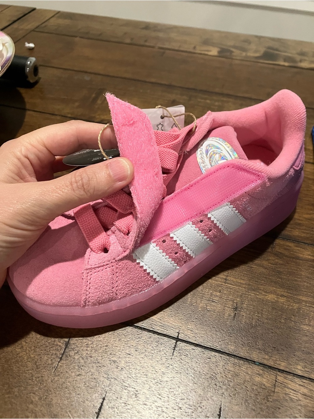 adidas Kids Pink & White Campus Suede Sneakers Sz 2.5 - Picture 2 of 5